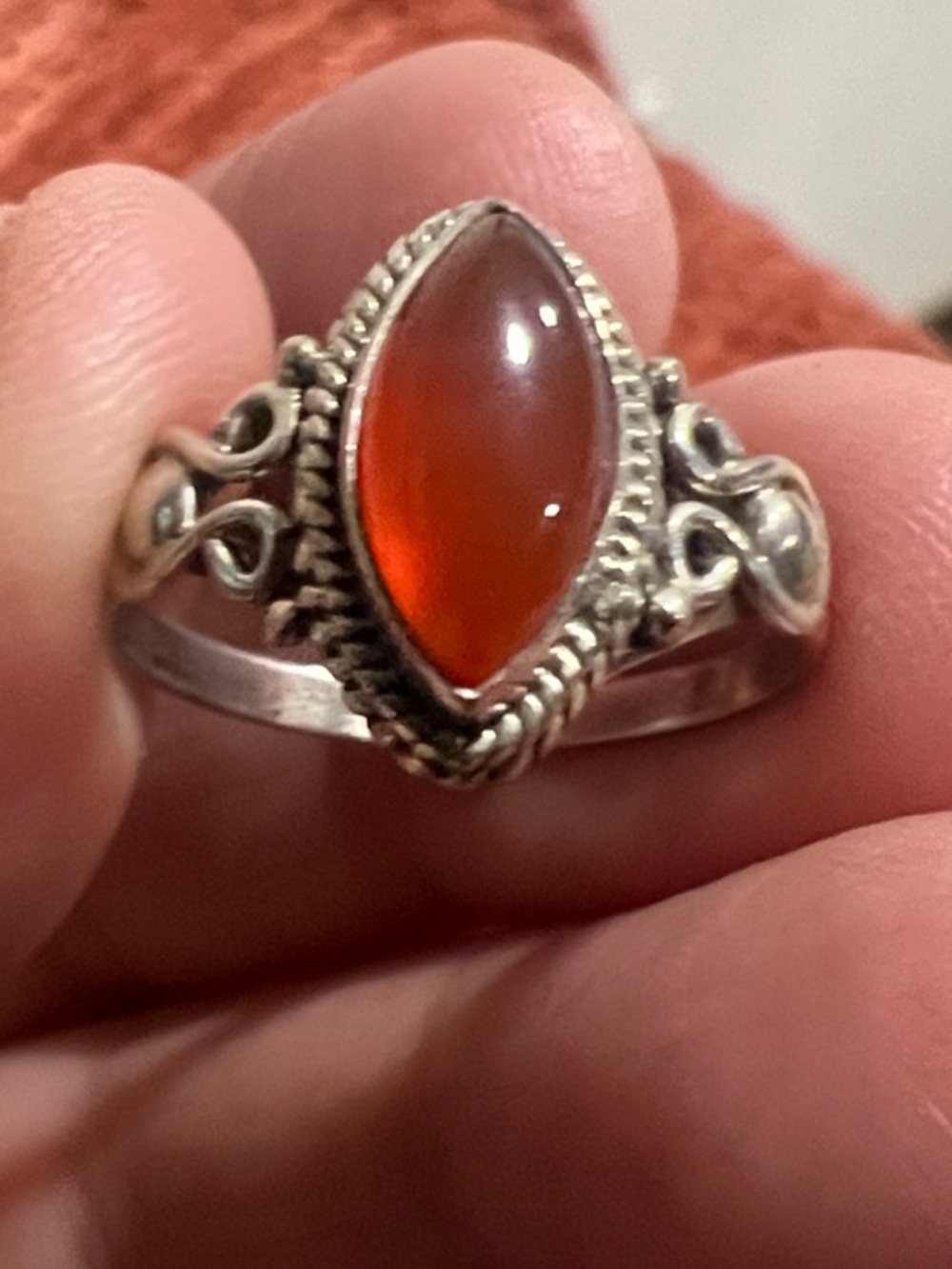 Sterling Silver Orange Carnelian Teardrop Ring size 6